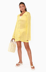 Button Up Coverup ~ Yellow Crochet