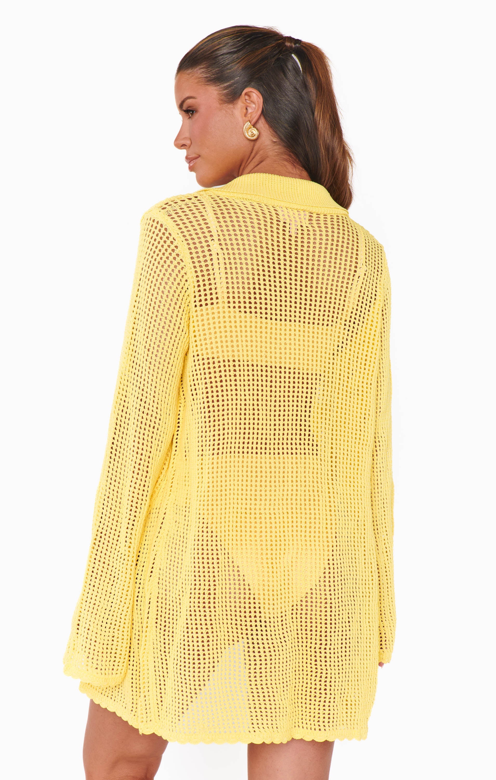 Button Up Coverup ~ Yellow Crochet