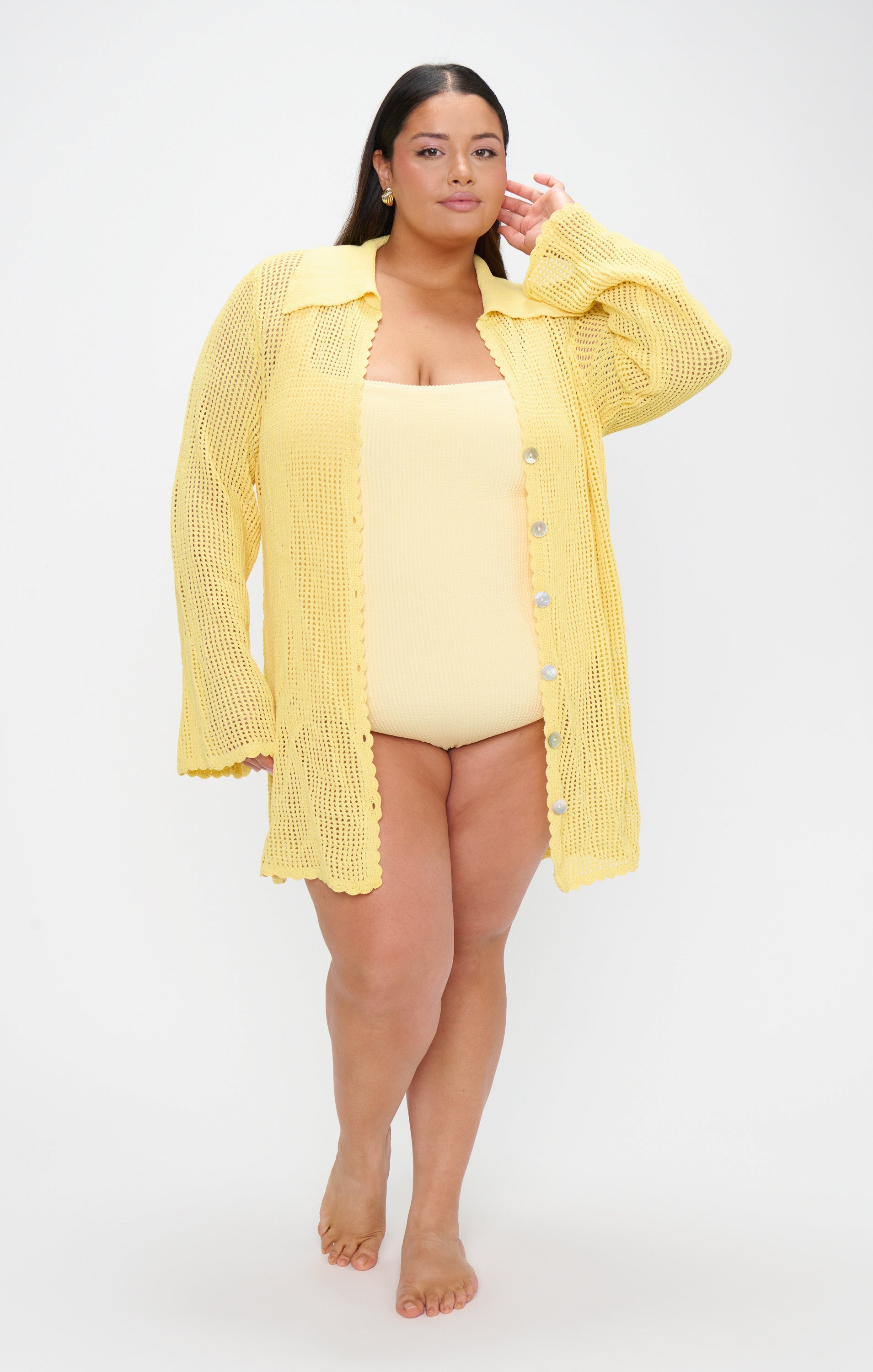 Button Up Coverup ~ Yellow Crochet