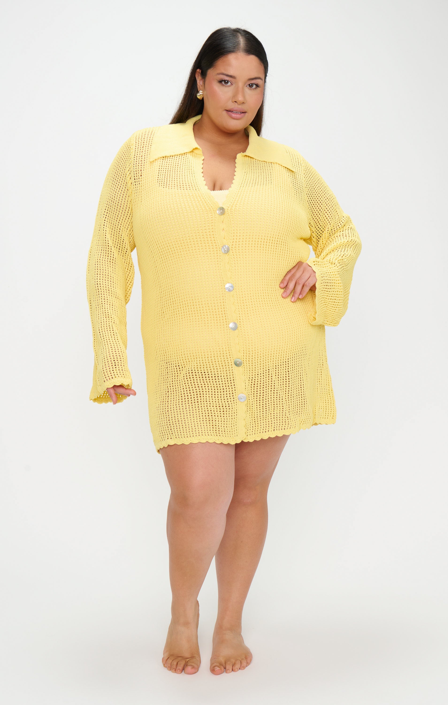 Button Up Coverup ~ Yellow Crochet