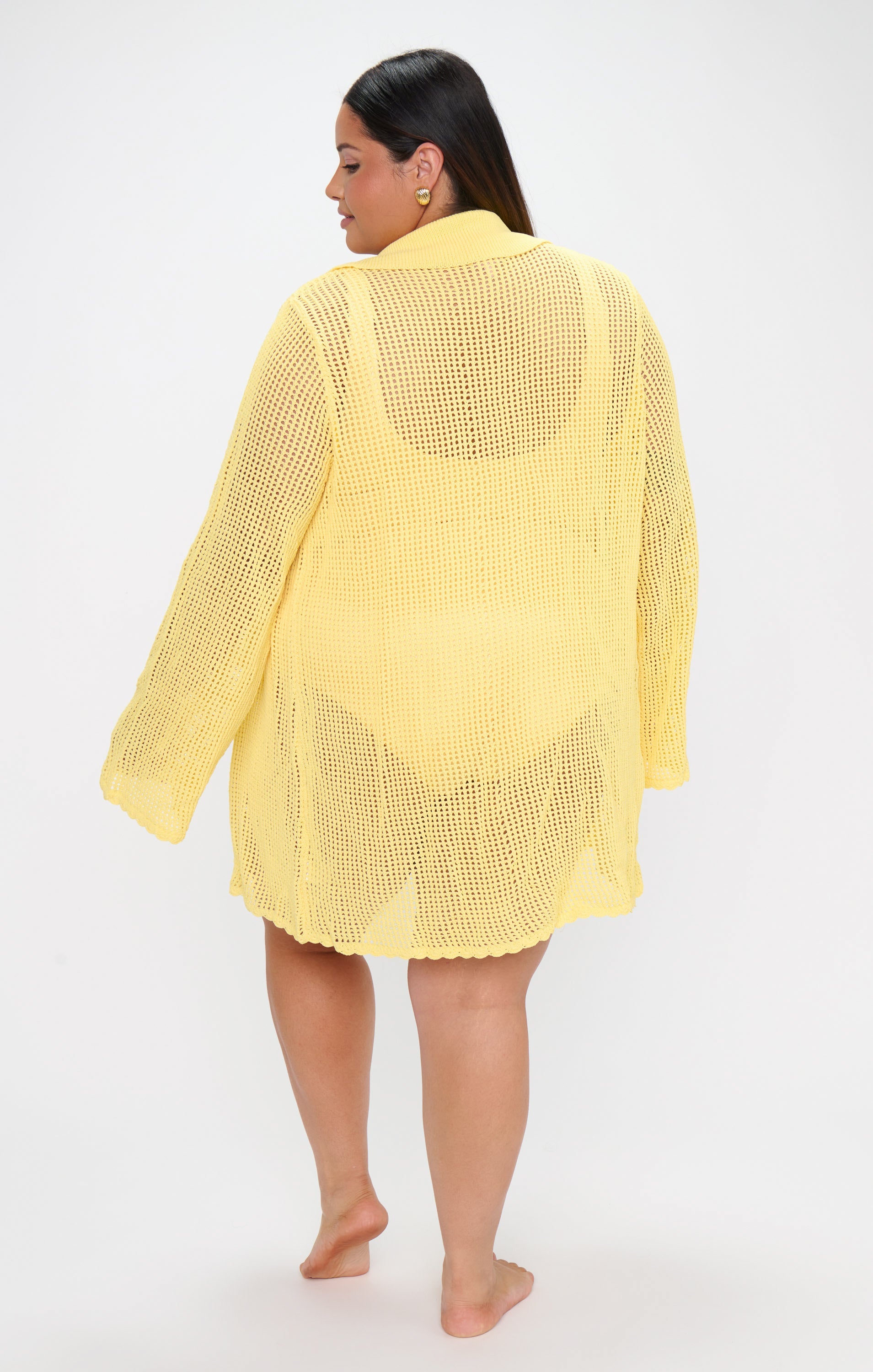 Button Up Coverup ~ Yellow Crochet