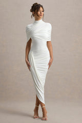 Enchant | White Asymmetric Twisted Cape Maxi Dress